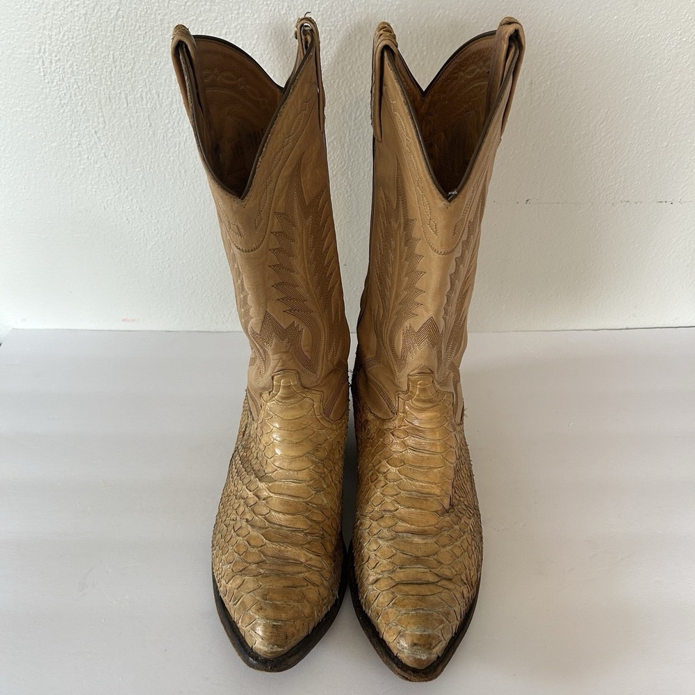 Tony Lama Snakeskin Cowboy Boots Mens 9.5 D Tan Good Exotic Leather Western 8721 - Picture 7 of 12